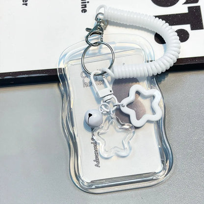 Kpop Photocard Holder - Soft Silicone Transparent Card Wallet with Star Keychain & Sliding Cover