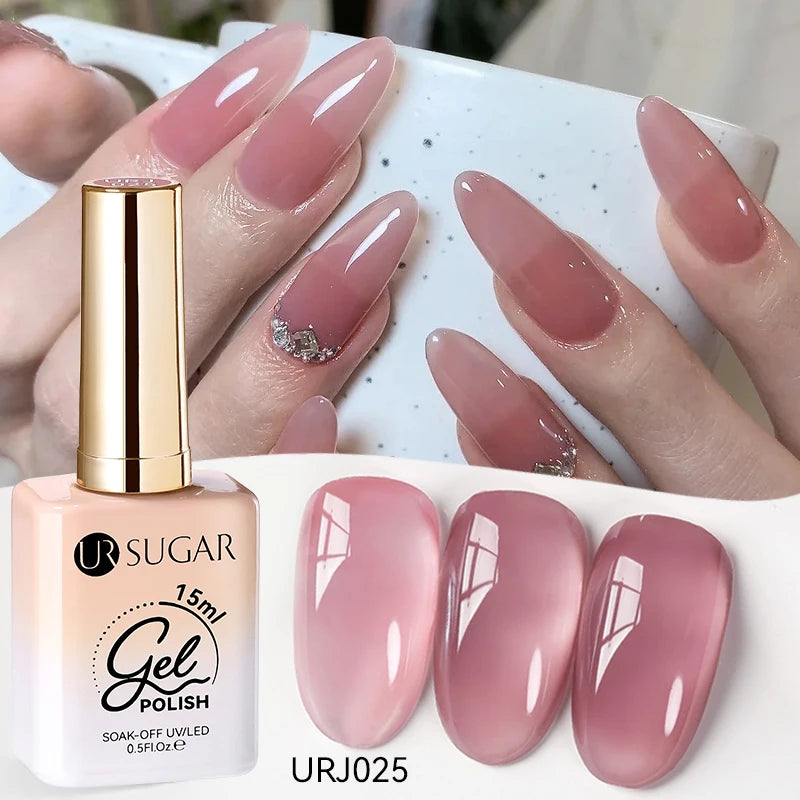 UR SUGAR 15ml Jelly Milky White Gel Polish – Translucent UV Soak Off Nail Art Varnish Semi-Permanent Fashion Nail Color