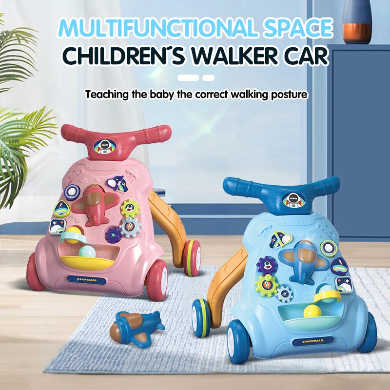 Baby Toddler Push Walker Toy – Interactive Musical Montessori Activity Walker with Lights and Safety Brake