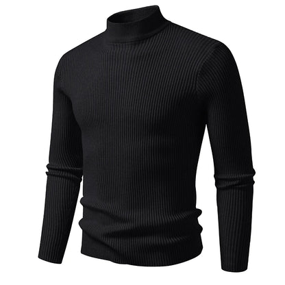 Men's Mock Neck Pullover Sweater - Striped High Neck Long Sleeve Winter Warm Casual Knitwear