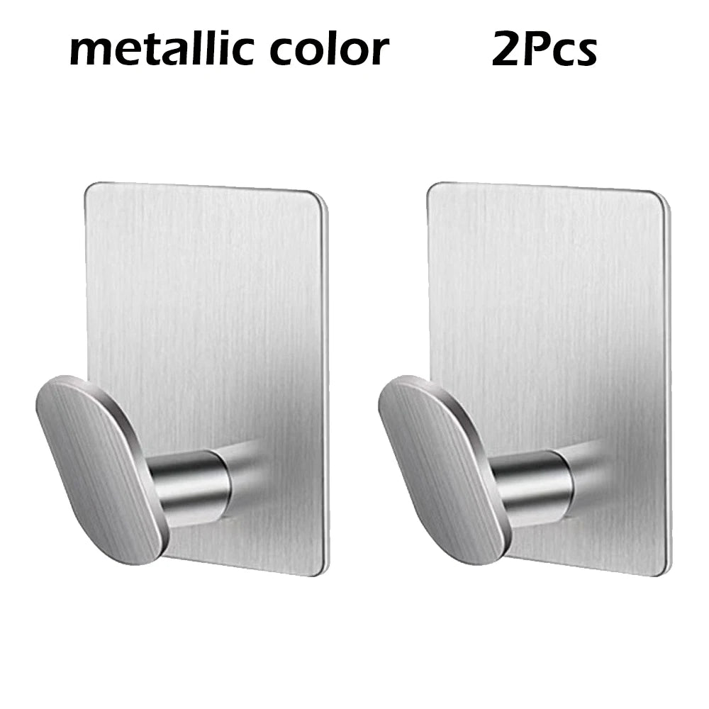 Bathroom Adhesive Wall Hooks - Stainless Steel Multi-Purpose Towel Rack Hooks for Kitchen & Home Storage