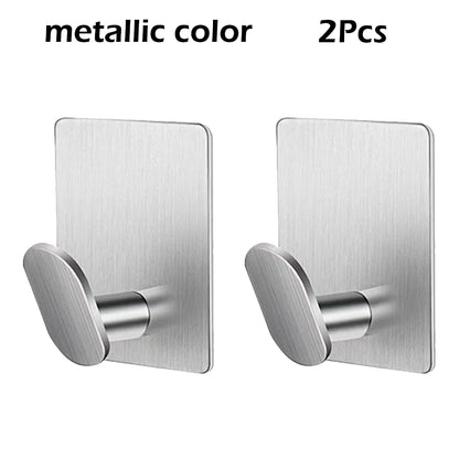 Bathroom Adhesive Wall Hooks - Stainless Steel Multi-Purpose Towel Rack Hooks for Kitchen & Home Storage