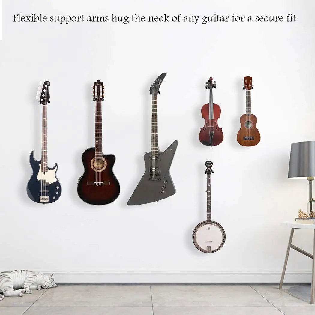 Guitar Wall Mount Hanger - Black Metal Hook for Acoustic, Electric, Bass Guitars - Wall Hook Holder