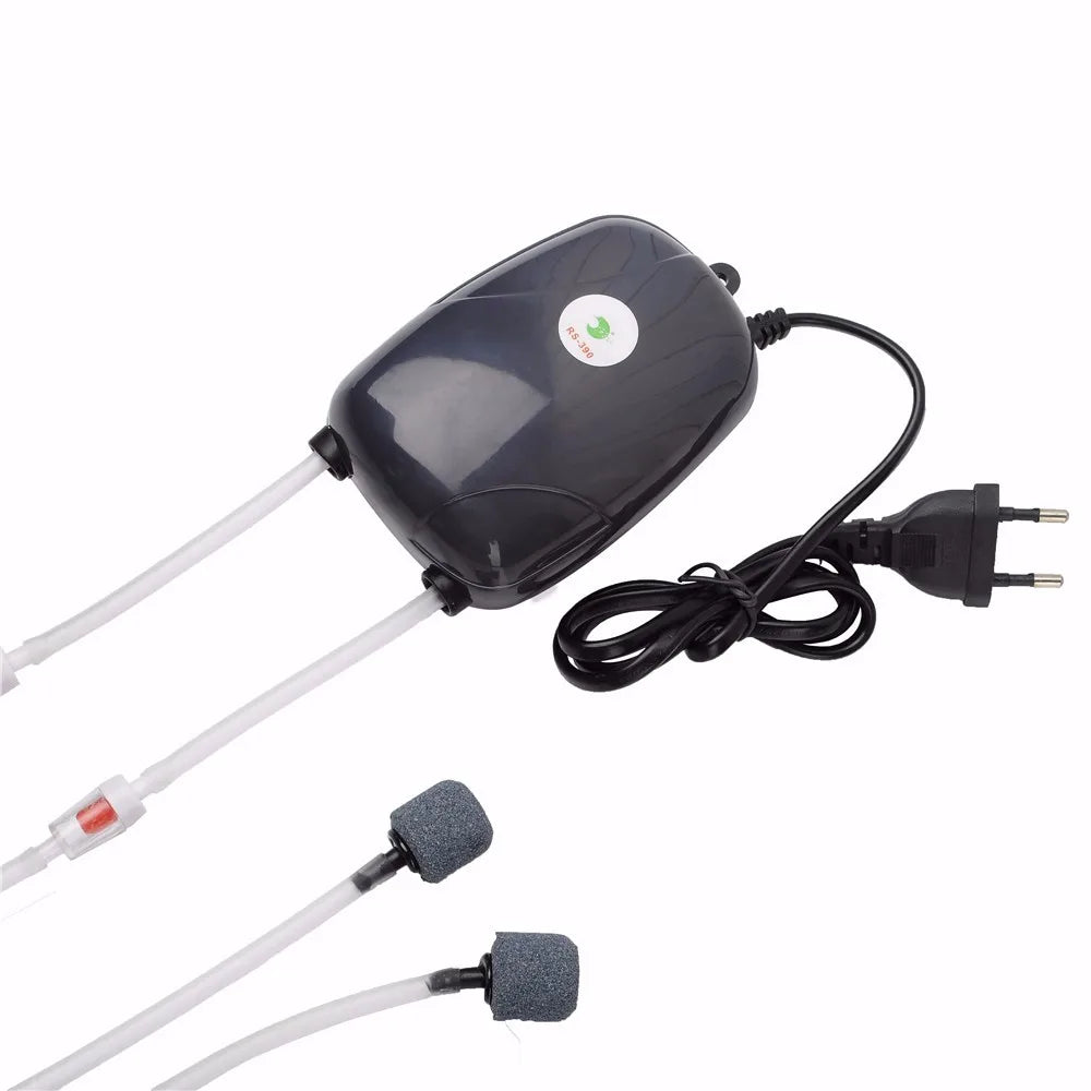Mini Aquarium Air Pump - Single/Double Outlet Compressor with Check Valve Tube for Fish Tanks - 220V 3W/5W