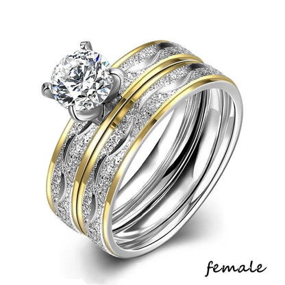 Couple Celtic Dragon Rings Set - Purple Rhinestone CZ Stainless Steel Wedding Jewelry for Men & Women