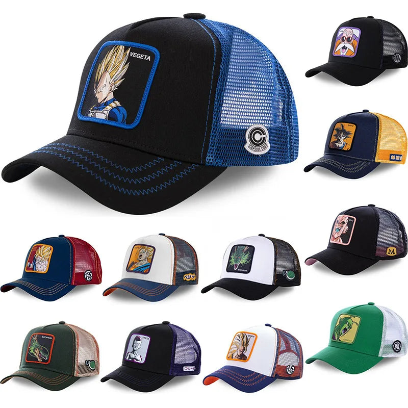 Dragon Ball Son Goku Embroidered Cap - Adjustable Hip Hop Trucker Mesh Sun Visor Hat for Men & Travel