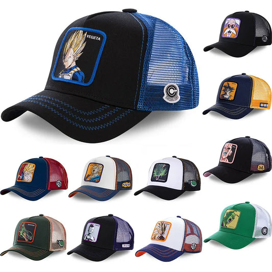 Dragon Ball Son Goku Embroidered Cap - Adjustable Hip Hop Trucker Mesh Sun Visor Hat for Men & Travel