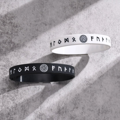 Vnox 12mm Silicone Bracelet for Men - Soft Rubber Viking Compass Rune Amulet Wristband Set