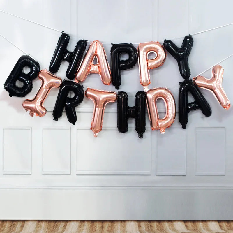 16-Inch Happy Birthday Foil Balloons Set – Pink & Blue Letter Balloons for Birthday Party Decoration