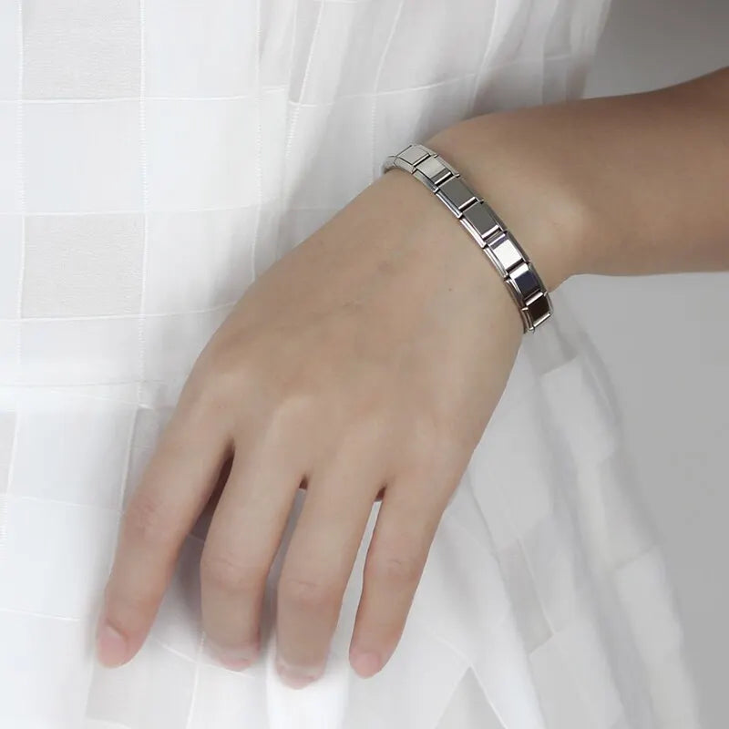 9mm Wide Stainless Steel Bracelet - Simple Trendy Style for Daily Wear - Silver-Color Charm Bracelet for Women, Unisex Party Style