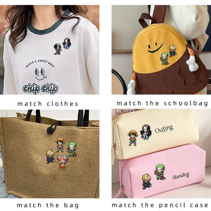 6PCS One Piece Anime Enamel Brooch Set - Luffy, Zoro, Sanji and Brook Chibi Character Pins for Fans and Gifts