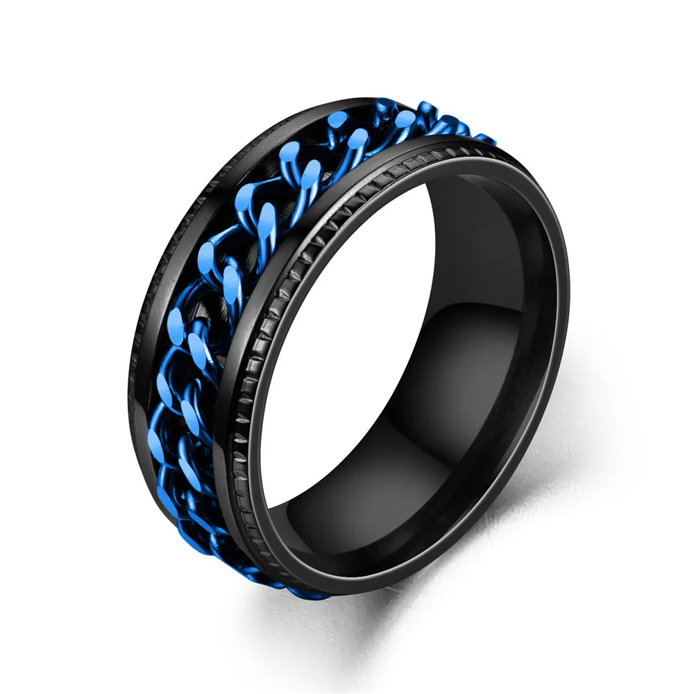 Titanium Steel Spinner Chain Ring - Rotatable Decompression Ring with Bottle Opener Design for Men & Women