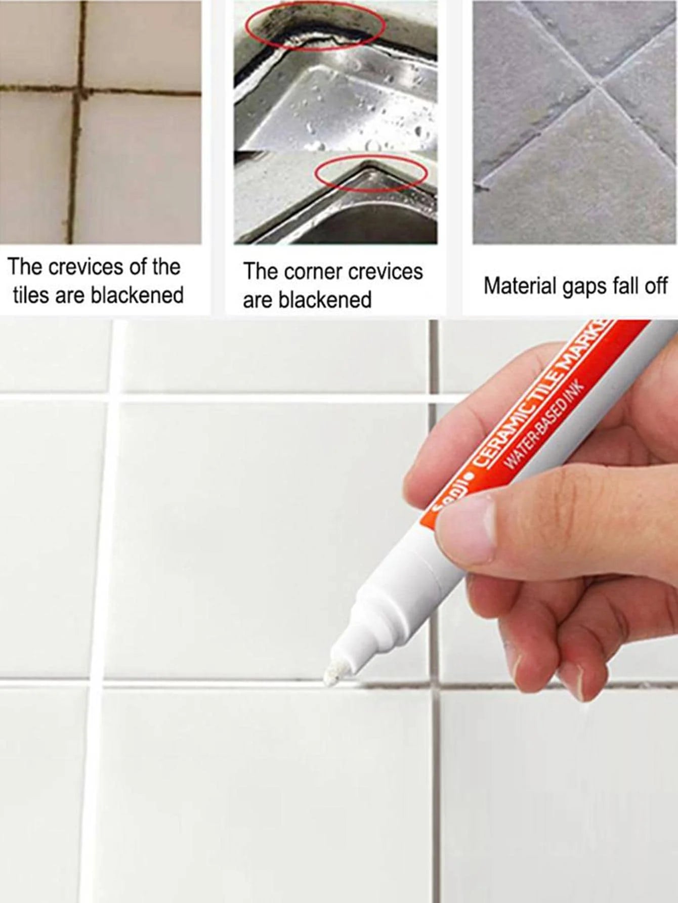 PC Ceramic Tile Gap Color Repair Pen - Waterproof and Anti-Mildew Whiteboard Pen for Bathroom Wall and Floor Tiles