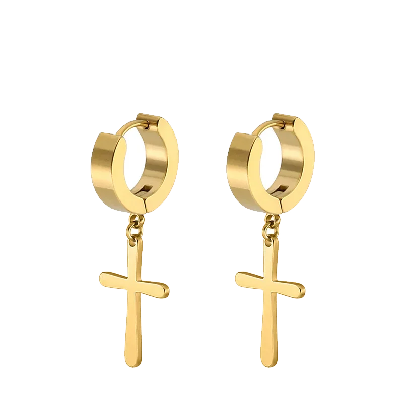Stainless Steel Cross Star Dangle Earrings - Punk Gothic Hoop Huggie Jewelry for Men & Women