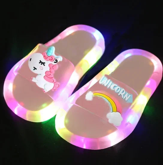 Children’s Cartoon Unicorn Slippers – Light-Up Cute Animal Print Shoes for Boys & Girls, Toddler Bathroom Slippers