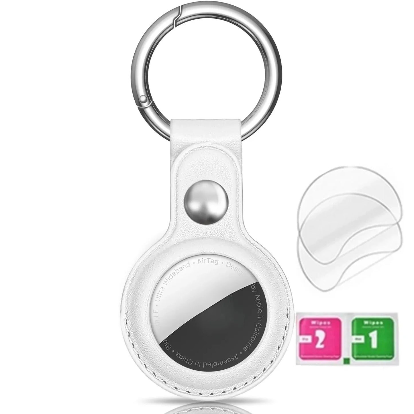 Airtag Holder Keychain — Genuine Leather Handmade Case, Scratch-Resistant Key Ring for Dog Collar & Luggage Cover