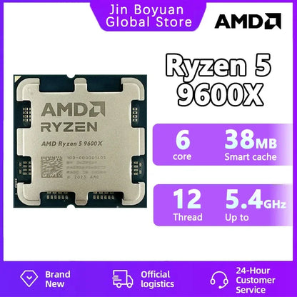 AMD Ryzen 5 9600X Processor - 6-Core, 12-Thread, 5.4GHz, 38MB Game Cache, 4NM, 65W TDP, AM5 Socket, Zen 5 CPU with Integrated Graphics