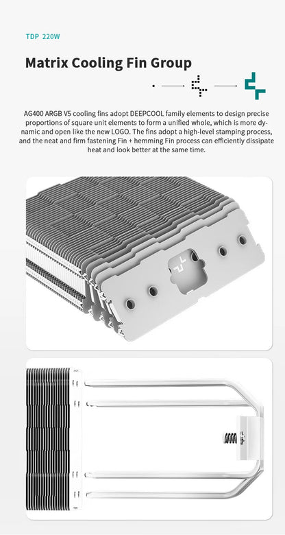 DEEPCOOL AG400 ARGB CPU Air Cooler — 4 Heat Pipe PWM Cooler for Intel LGA1700/1200/115X/1151/1155 & AMD AM4/AM5