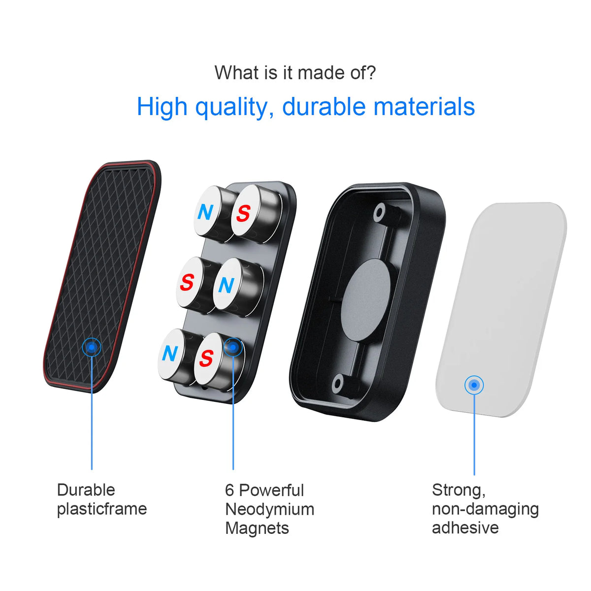 Magnetic Car Phone Mount - Flat Rectangle Smartphone Holder for Car Dashboards, Desks, and Metal Surfaces