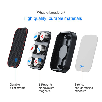 Magnetic Car Phone Mount - Flat Rectangle Smartphone Holder for Car Dashboards, Desks, and Metal Surfaces