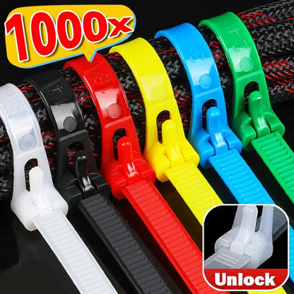 100/1000pcs Reusable Nylon Cable Ties – Adjustable Self-Locking Zip Tie Straps for Cord Organization & Binding