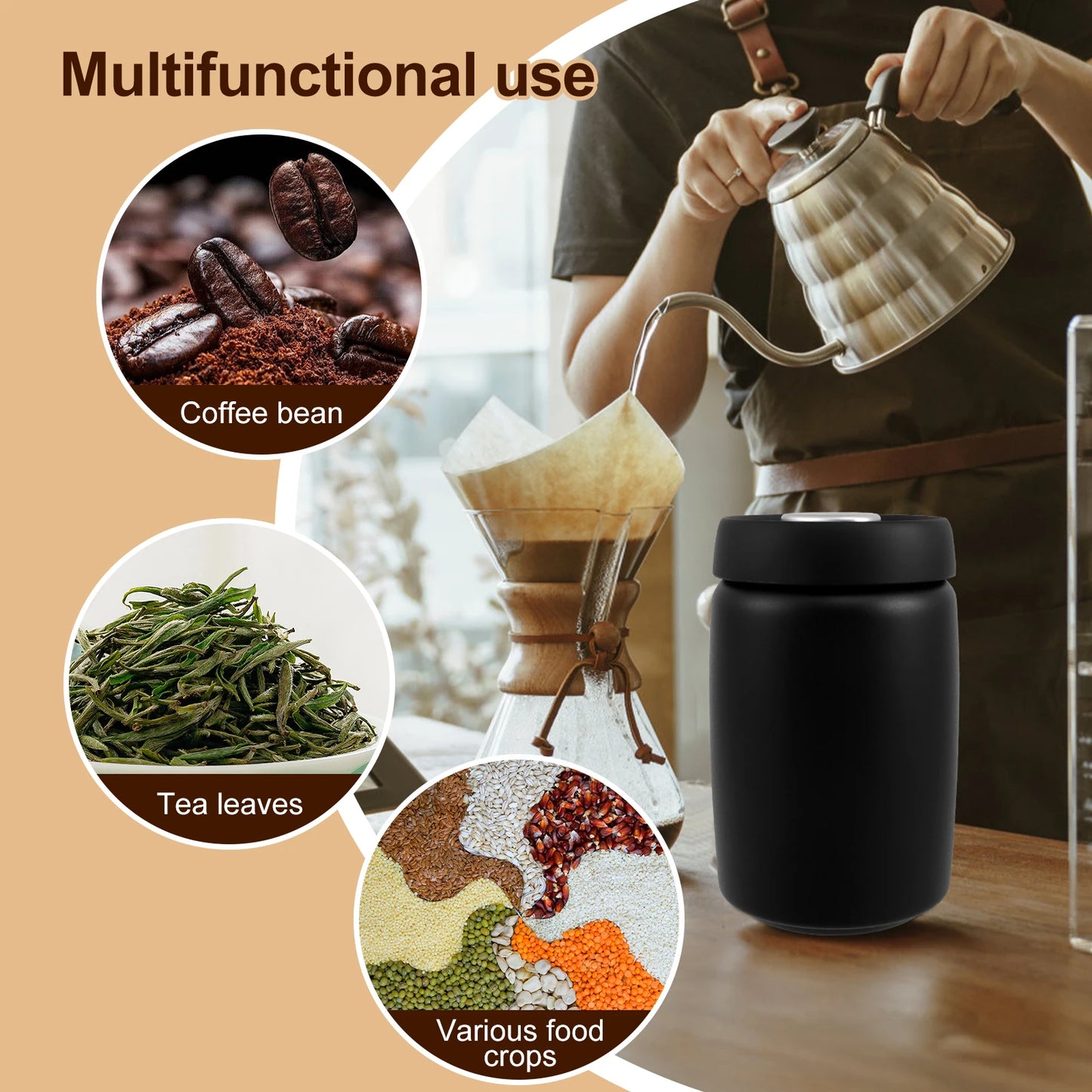 1200ml Stainless Steel Coffee Bean Storage — Vacuum Sealed, Airtight & Moisture-Proof Kitchen Container to Keep Food Fresh
