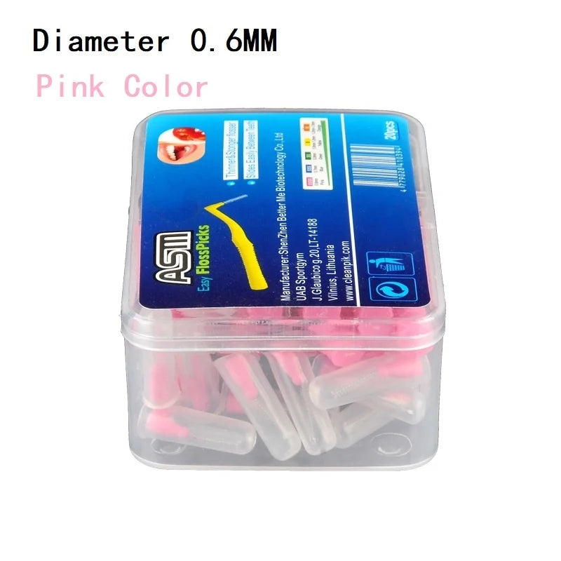 20-Piece L-Shaped Interdental Brushes – Push-Pull Orthodontic Toothpicks for Teeth Cleaning and Oral Hygiene