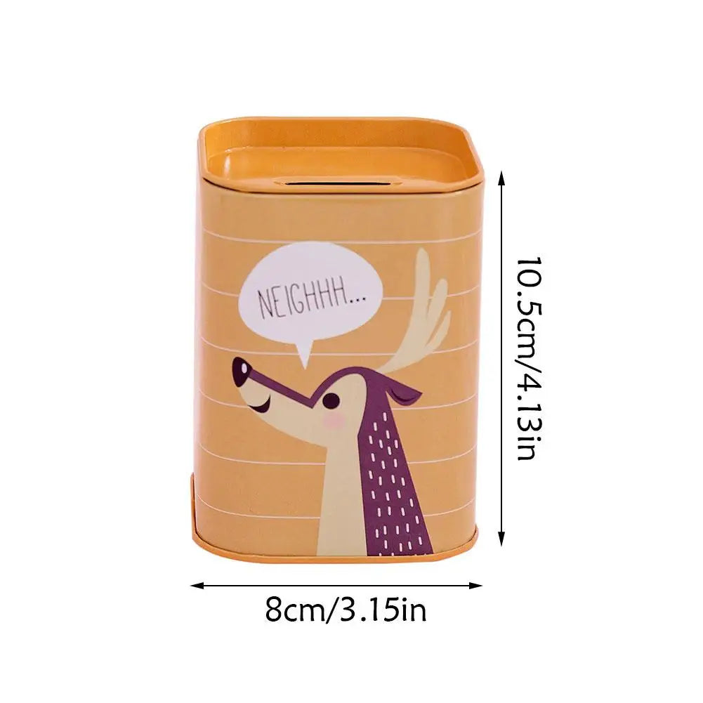 Cartoon Piggy Bank Money Box – Cute Metal Coin Holder, Rectangular Storage Box for Savings and Pens