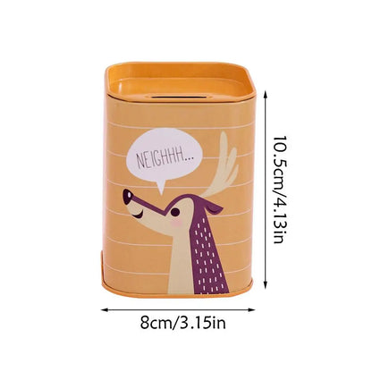 Cartoon Piggy Bank Money Box – Cute Metal Coin Holder, Rectangular Storage Box for Savings and Pens
