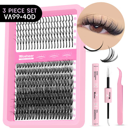 WOSHEER Lash Clusters Kit – Spiky Volume Individual Eyelash Extensions DIY Manga-Style Faux Mink Cluster Lashes