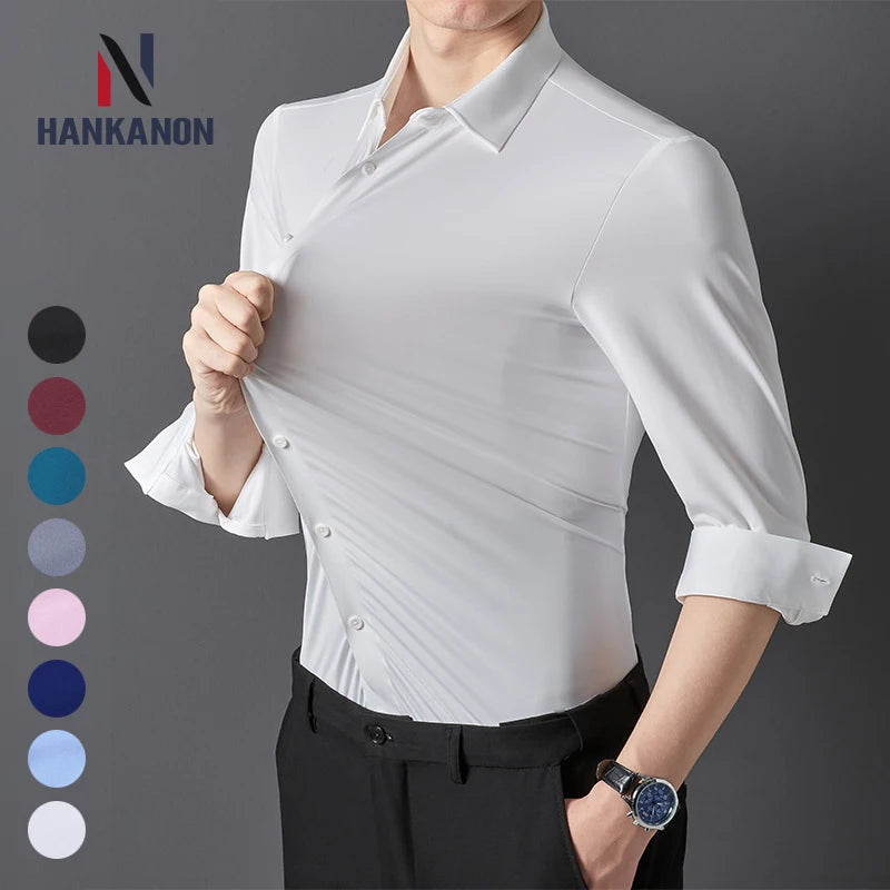 Men's Ultra-Stretch Shirt - Silky Long Sleeve Business & Casual Dress Shirt