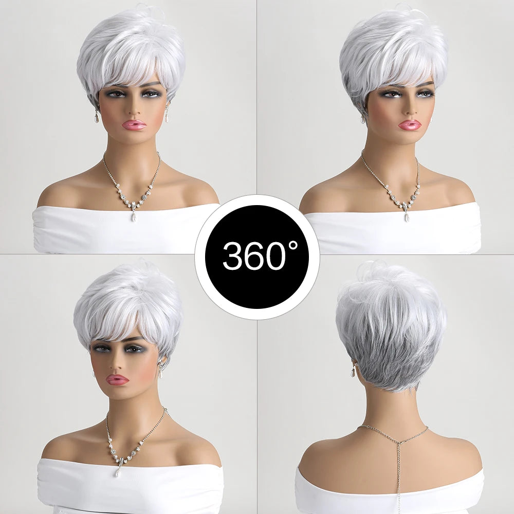 Short Natural Straight White Wig for Women – Heat-Resistant Daily & Party Wig