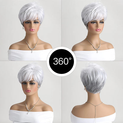 Short Natural Straight White Wig for Women – Heat-Resistant Daily & Party Wig