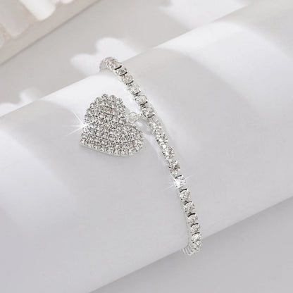 Women's Premium Copper Inlaid Water Diamond Love Foot Chain Bracelet – Elegant Wedding & Party Fashion Jewelry