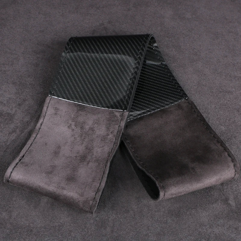 Dual-Tone Carbon Suede Steering Wheel Cover — Non-Slip, Soft Comfort, Universal Fit for Round & D-Type Wheels