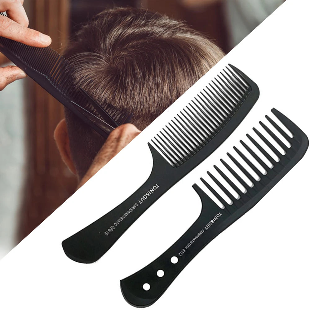 Black Flattop Hair Cutting Comb – Wide Tooth Professional Barber Hair Clipper & Salon Hairdressing Carbon Comb for Men