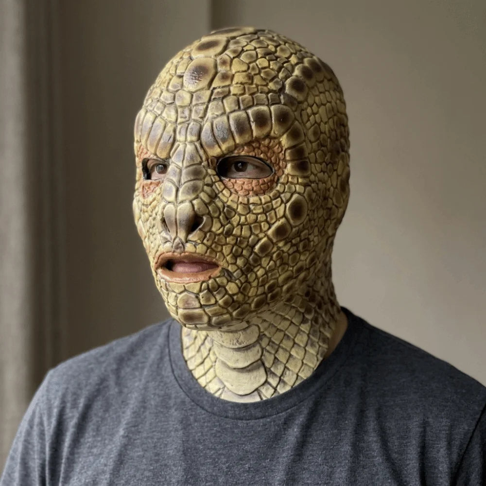 Realistic Lizard Man Snake Monster Mask - Soft Reptile Texture Full Face Latex Costume Headgear for Adults