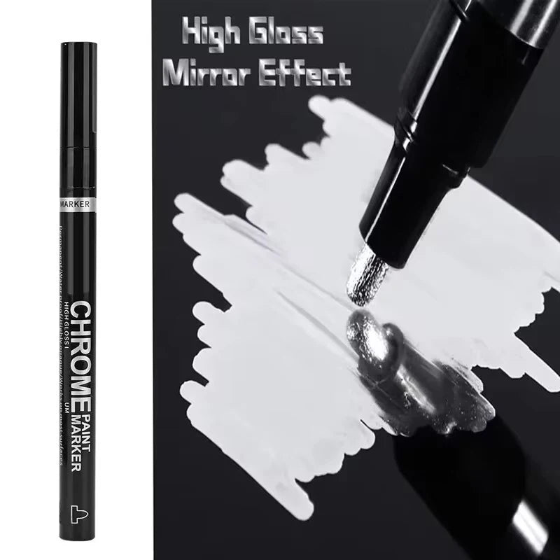 Chrome Paint Marker Pen - Waterproof Gold & Silver Metallic Repair Marker for Glass, Ceramic, Rock & Metal, 2mm Nib
