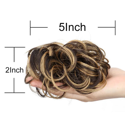 Synthetic Messy Bun Chignon Donut – Blonde & Brown Hair Bun Pad, Elastic Hair Rope, Rubber Band Hair Extensions for Women
