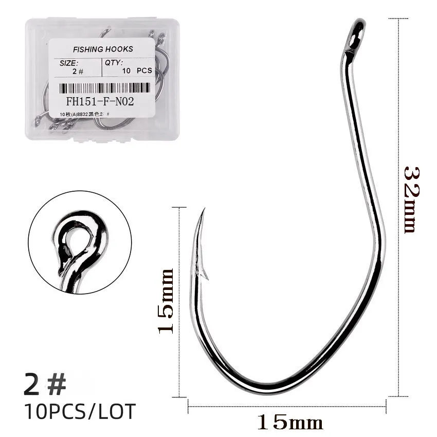 10pcs Catfish Fishing Hooks – High Carbon Steel Barbed Circle Hooks 6/0–10 V-Sharp Tackle