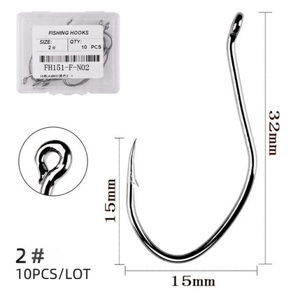 10pcs Catfish Fishing Hooks – High Carbon Steel Barbed Circle Hooks 6/0–10 V-Sharp Tackle