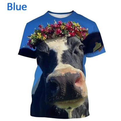 3D Cow Graphic T-Shirt - Funny Retro Unisex Summer Streetwear Tee