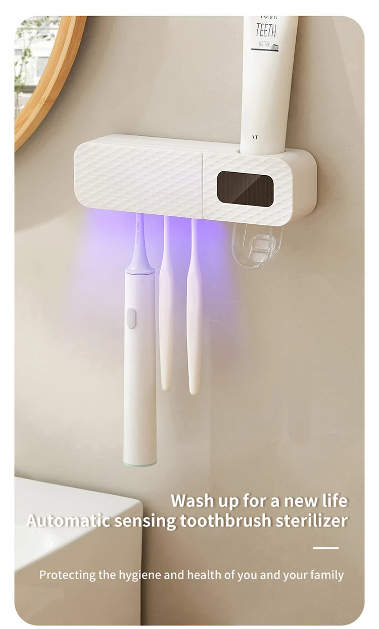 Smart Wall-Mounted Toothbrush Rack – 3-Slot Toothbrush Dryer with Toothpaste Dispenser for Home Use