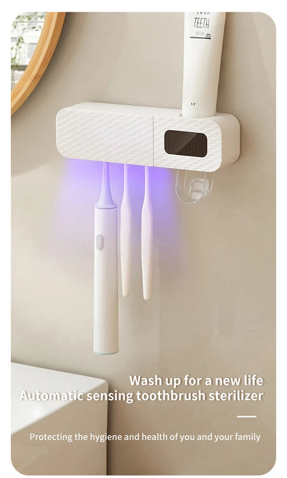 Smart Wall-Mounted Toothbrush Rack – 3-Slot Toothbrush Dryer with Toothpaste Dispenser for Home Use