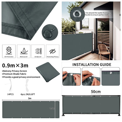 Balcony Privacy Screen Fence Cover with Grommets – Waterproof UV Protection Sunshade Cloth for Patio, Garden & Outdoor Shelter