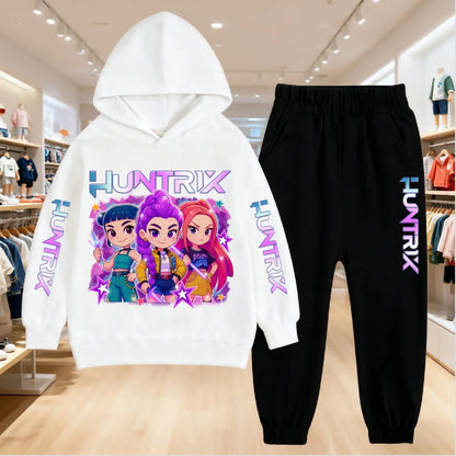 2025 KPop Demon Hunters Kids Hoodie Set – 2-Piece Boys and Girls Tracksuit with Sweatshirt and Pants, Autumn Clothing