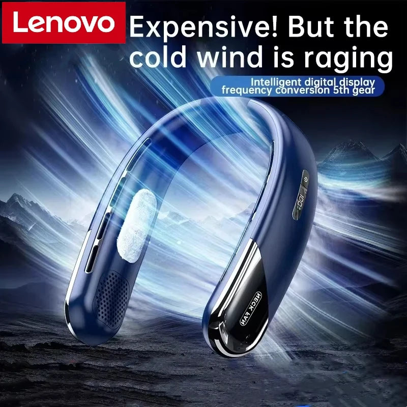 Lenovo Portable Neck Air Conditioner Fan – 5 Speed Rechargeable Hanging Neck Cooler with Semiconductor Refrigeration & Leafless Design (2026 Model)
