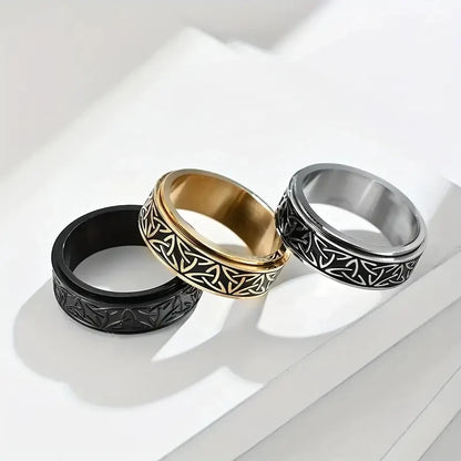 Punk Viking Script Stainless Steel Fidget Ring – Rotating Spinner for Men, Stress & Anxiety Relief Rock Band Jewelry