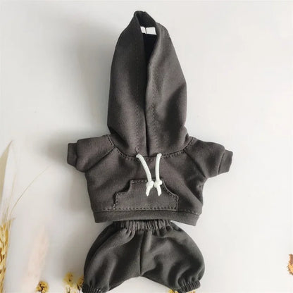 17cm Labubu Doll Outfit Set – Black Hoodie Sweatshirt & Pants, DIY Gift for Dolls