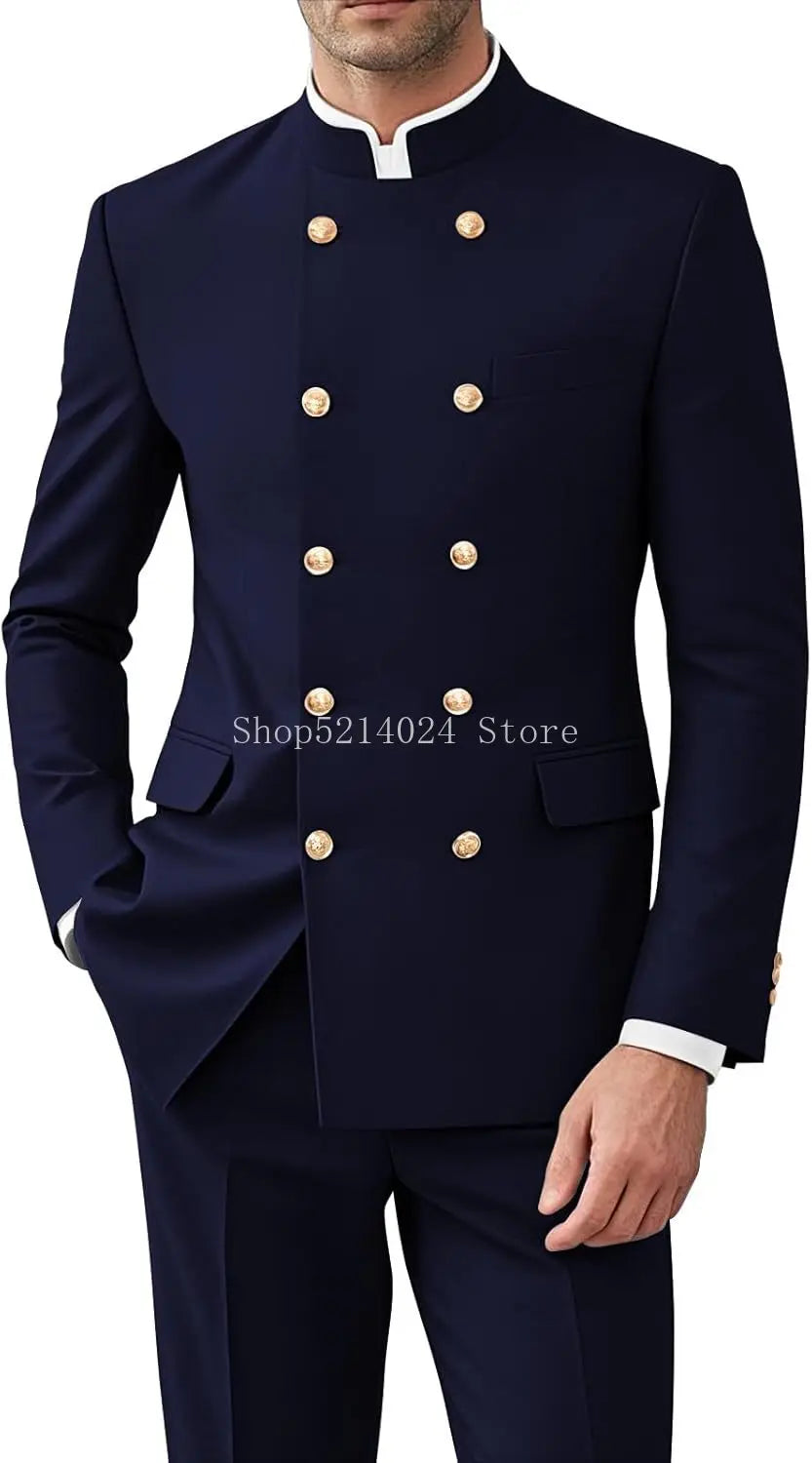 Men’s 2-Piece Suit Set - Gold Button Jacket & Pants Formal Wedding Style Outfit